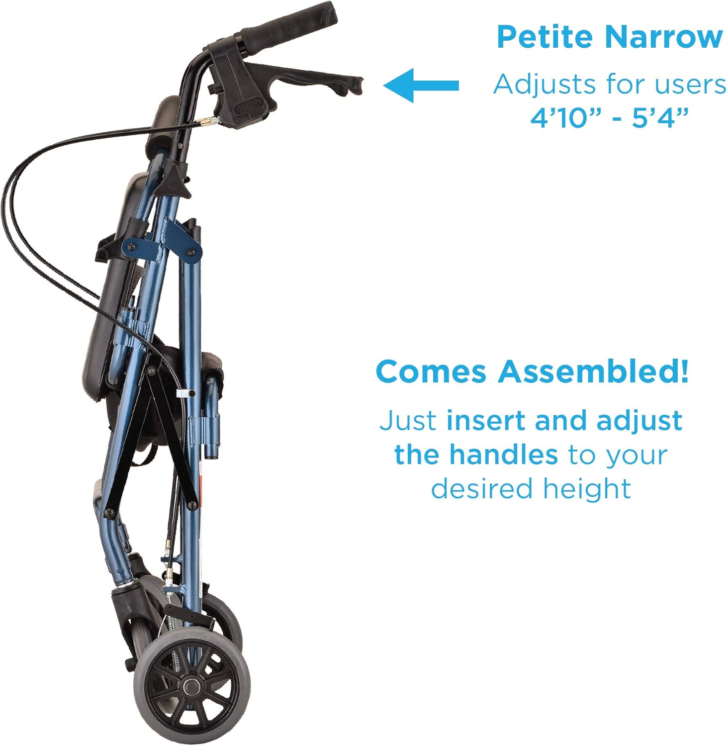 NOVA Medical Products GetGo Petite Rollator Walker for Height 4’0” - 5”4”, Blue, 1 Count : Health & Household