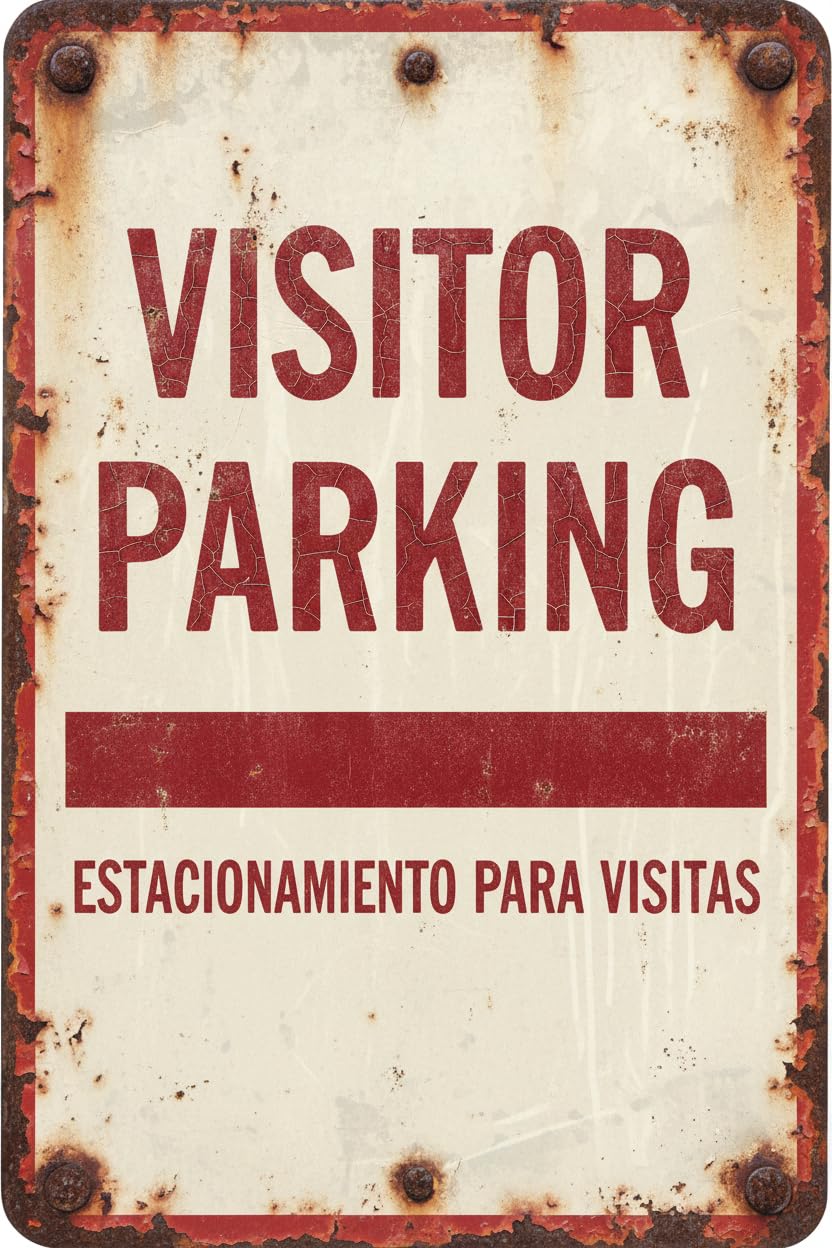 Wall Decor Hr7-122-es Visitor Parking - English/spanish Metal Sign 8 X 12 Inches Clear Signage For S, Fences Vintage Signs Aluminum Plates Printed