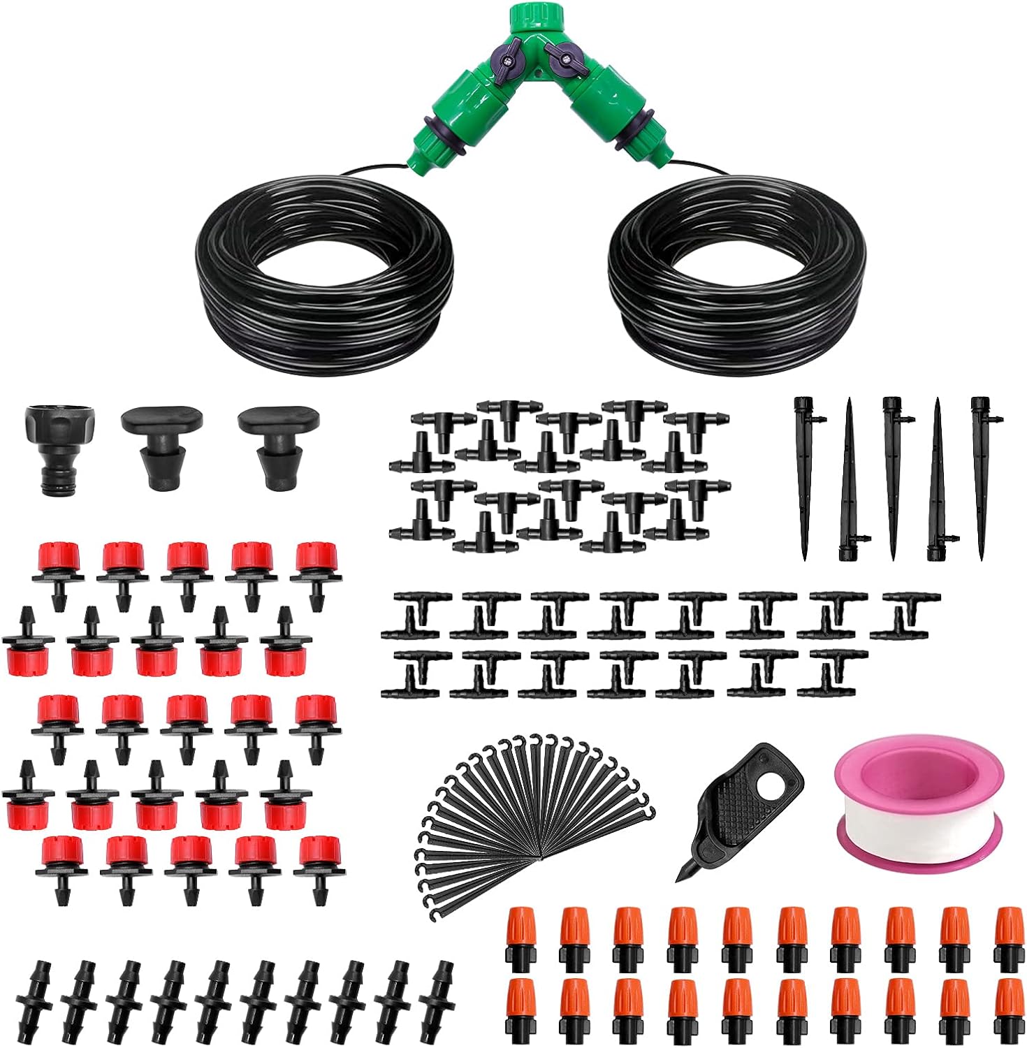 Buy CYEVA 100ft Drip Irrigation Kit with 40Pcs Adjustable Emitters, 2