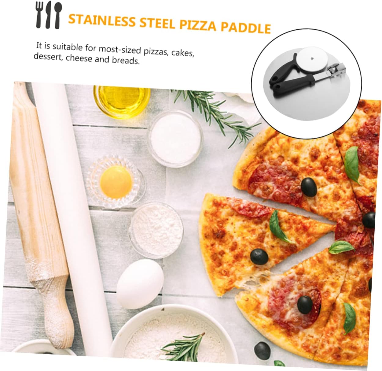 Cabilock 1set Stainless Steel Pizza Cutter Pizza Spatula for Baking Ergonomic Handle Easy to Clean for Pies Pastries and Bread Transfer