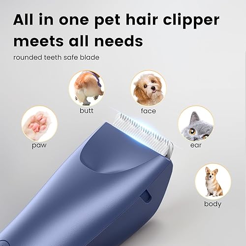 Miniatura 6 de Kit de aseo para mascotas, recortadora de pelo de perro de bajo ruido para aseo y afeitadora inalámbrica con luz LED para perros, gatos y animales