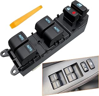BELGEMAY Ice Blue Backlit Auto Window Switch for 2008-2013 Toyota Highlander (OE#84820-33251) – Plug & Play Upgrade, 4-Button Auto Up/Down & Tool