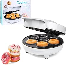 Mini Donut Maker - Electric Non-Stick Surface Makes 7 Small Doughnuts, Decorate or Ice Your Own for Kid Friendly Dessert or Snack- Unique Gift or Fall Baking Activity for Adults, Thanksgiving Dessert