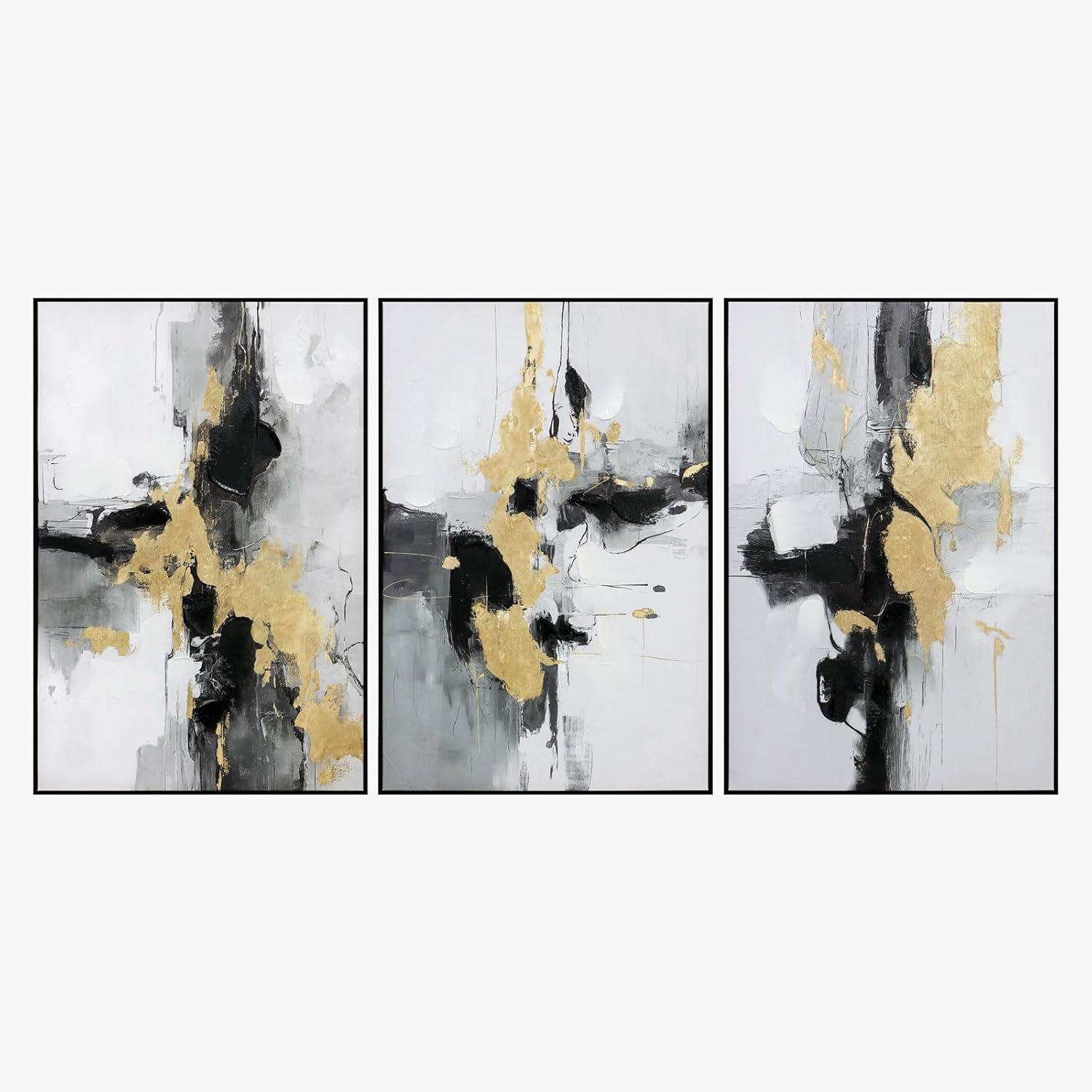 SAFERRYHOME Abstract Textured Framed Canvas Wall Art, Neutral Minimalist Wall Decor Modern Art Prints, Black Gold Wall Painting Artwork Pictures for Living Room,Bedroom,Dining Room,Office, 24"x36"x3