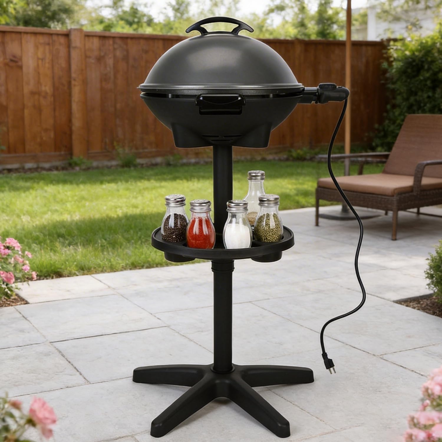 2-in-1 Outdoor Electric Grill & Portable BBQ with Removable Stand - Features Non-Stick Baking Pan & Intelligent Temperature Control for Balcony, Backyard, Camping, and Party Use, Gray