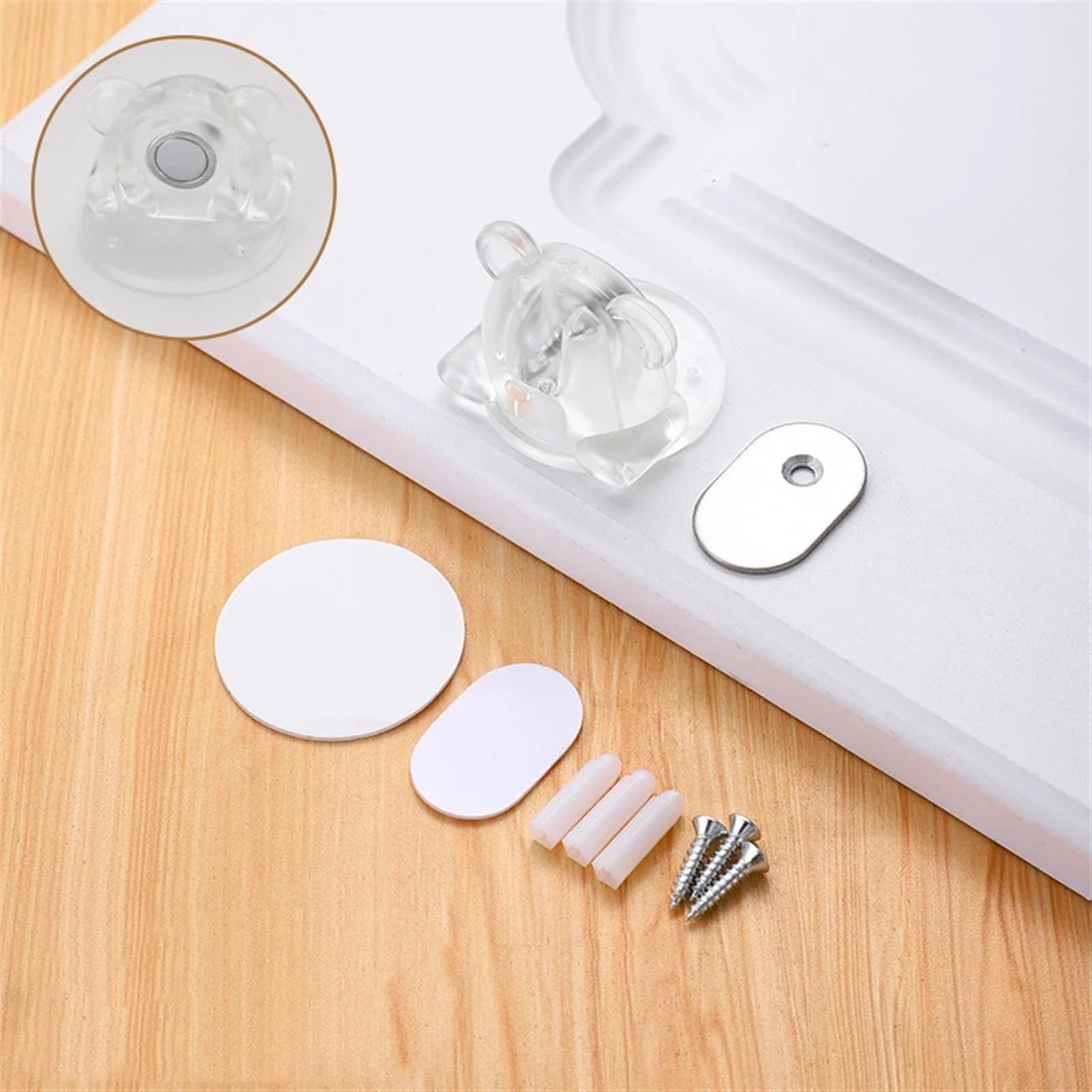 Butée de porte magnétique transparente en ours mignon pour chambre d'enfant