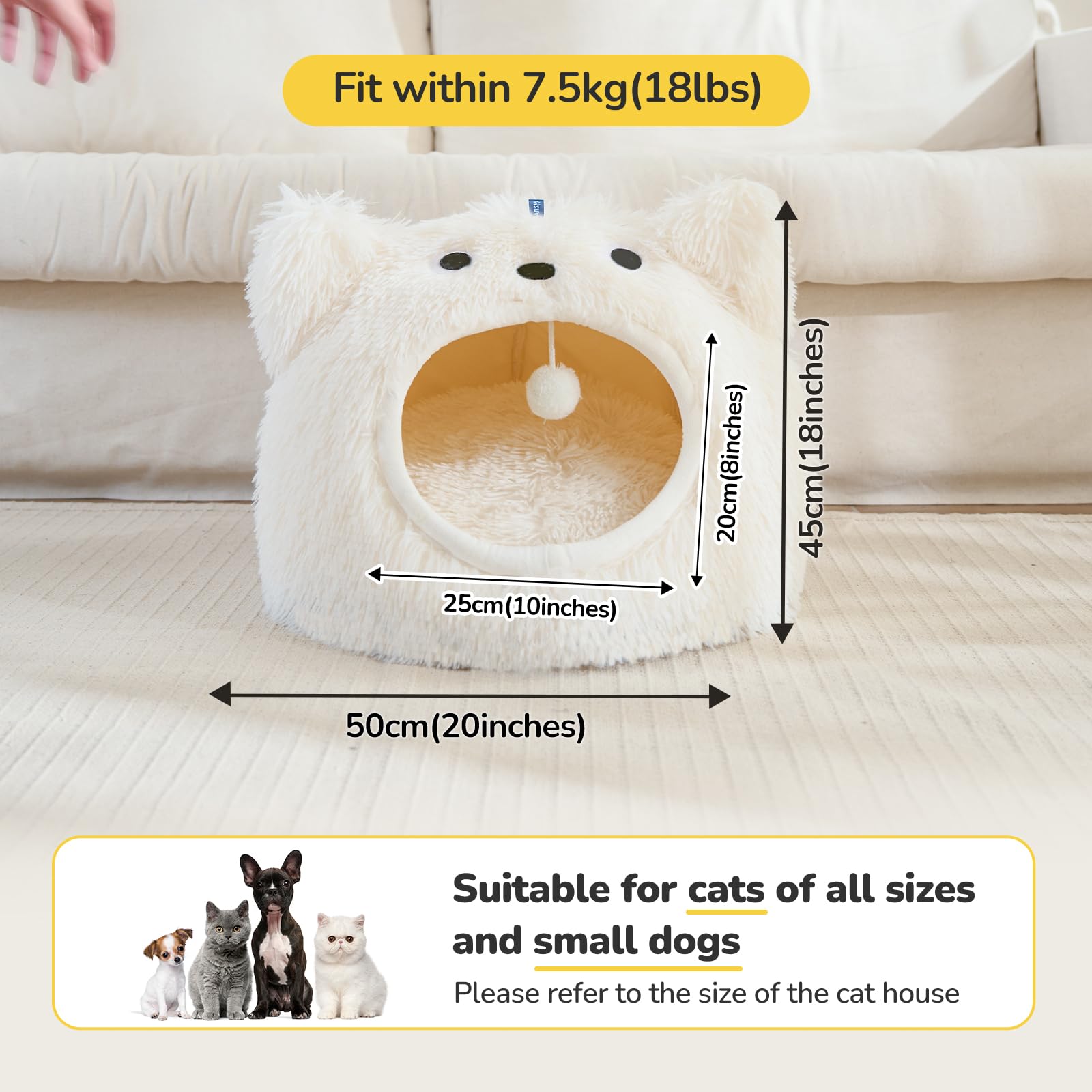 CATISM Cat Cave Bed - Washable Sleeping Place for Cats Plush Pet Cat Pillow House Cushion Fluffy Kitten Puppy Cuddly Bed Pet Bed - Image 4