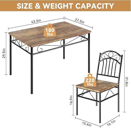 Miniatura 7 de JoanKaren Juego de 4 mesas de comedor industriales retro y sillas, juego de sillas de mesa de madera para espacios pequeños, rincón de desayuno, 1