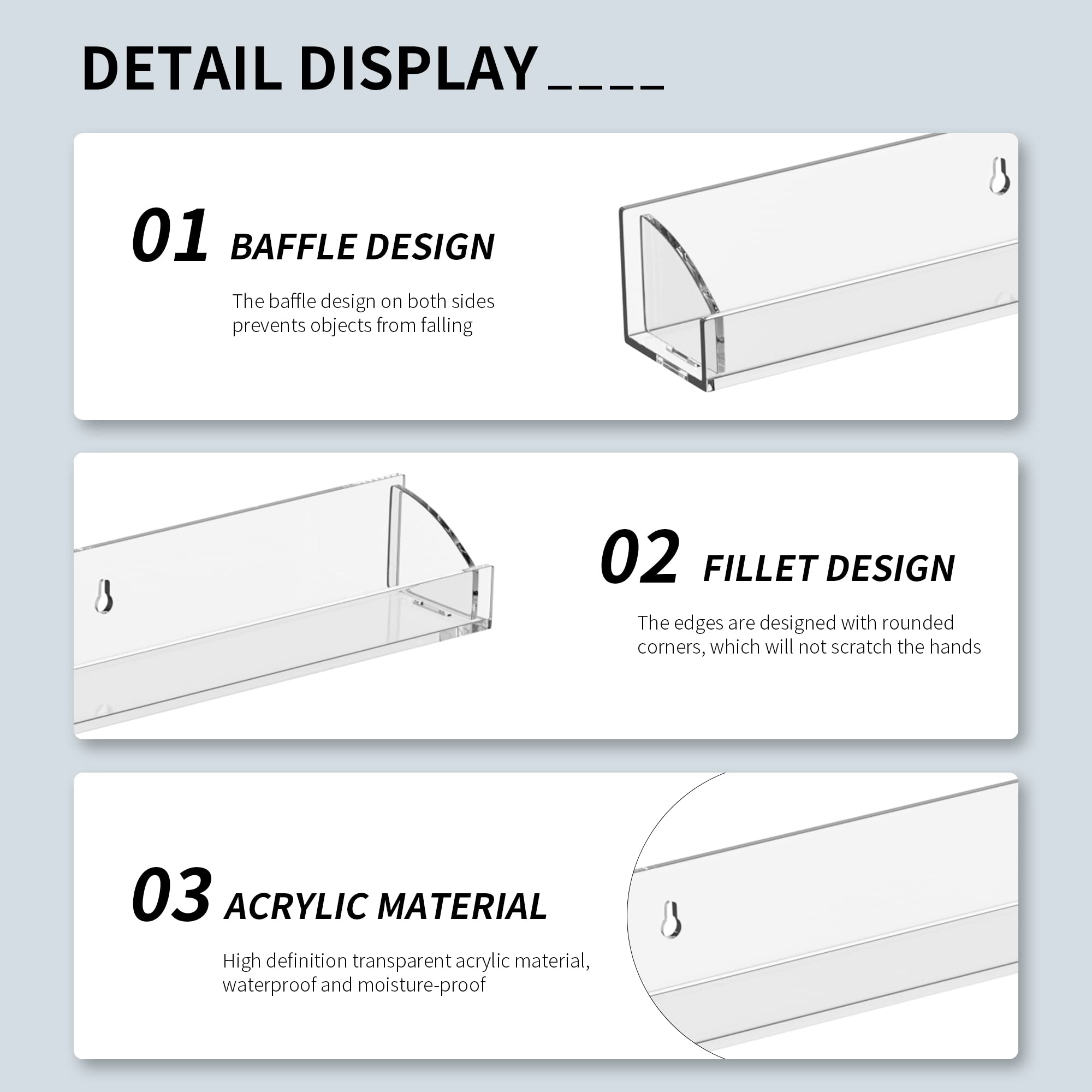 Hexsonhoma 24 Inch Clear Nail Polish Wall Rack with Removable End Caps Set of 6, Acrylic Nail Polish Organizer Wall Mounted,Nail Polish Sorage Shelves for 150 Bottles (24 Inch)