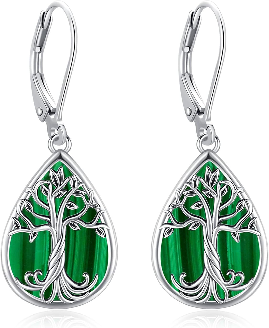 Eusense Tree of Life Earrings 925 Sterling Silver Abalone Shell Filigree Dangle Drop Earrings Moonstone Red Ziron Earrings Hummingbird Cat Earrings Jewelry for Women Gift