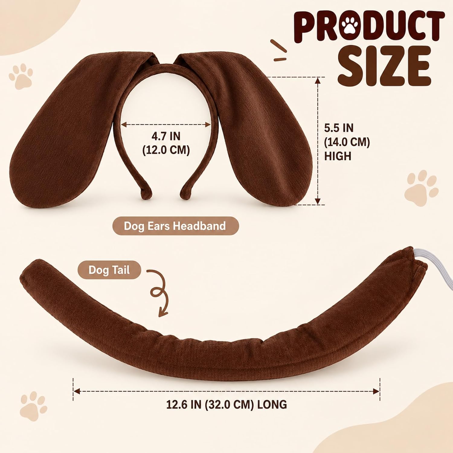 2 Pack Dog Ear Headband and Tail Set for Adults and Kids, Plush Brown Puppy Animal Accessories with Adjustable Ears Headband and Tail for Halloween, Dress-Up Parties, and Cosplay image 2