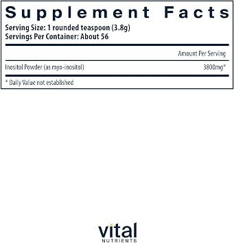 Vital Nutrients Inositol Powder - Myo Inositol Supplement for Women and Men - Supports Energy, Nervous System, Metabolism & Ovarian Function* - Vegan, Gluten, Dairy, Soy Free - 56 Servings