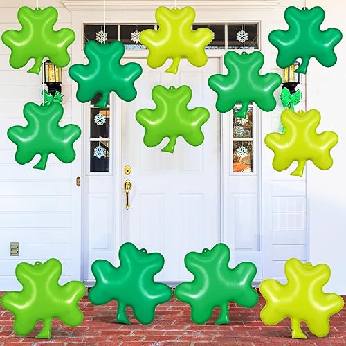Chitidr 12 adornos inflables de trébol de 12 pulgadas para el día de San Patricio, adornos colgantes de trébol de la suerte, adornos colgantes con