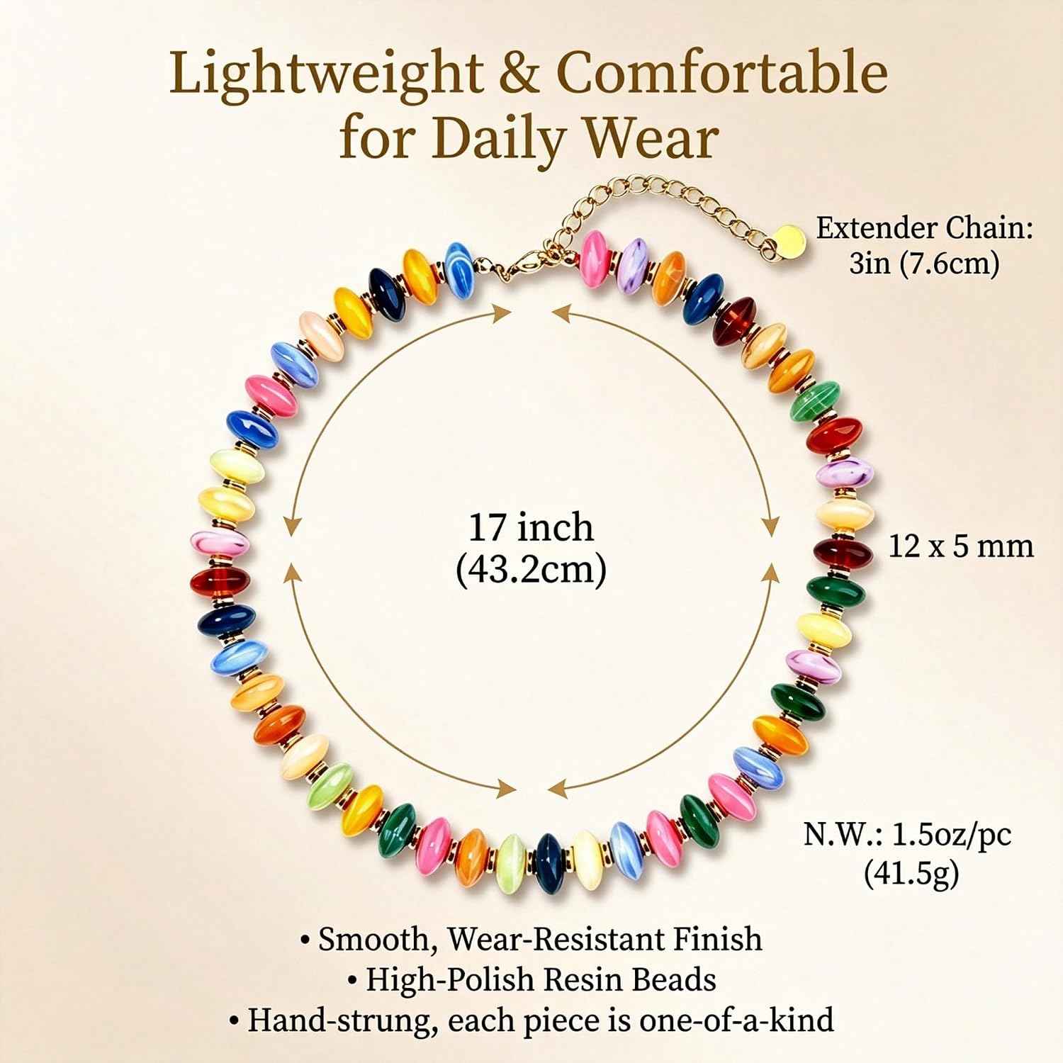 Colorful Beaded Necklace for Women Boho Resin Choker 14K Gold Plated Summer Beach Jewelry Handmade Chunky Bead Statement Necklace Trendy Vacation NecklacesY2K Summer Gifts
