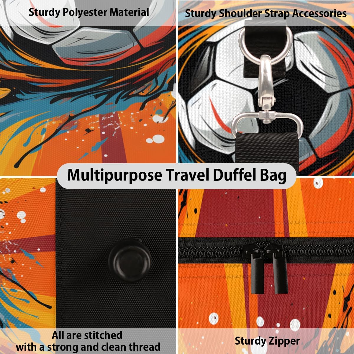 Watercolour Football Travel Duffel Bag for Women Men Large Capacity Overnight Weekender Bags for Lightweight Waterproof Sport Gym Bag for Workout Yoga Swim