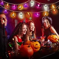 CHMMY Halloween LED Fényfüzér 20 LED-del - Tök, Szellem, Denevér Díszekkel - 2 Világítási Mód, Vízálló, Beltéri-Kültéri Dekoráció 7