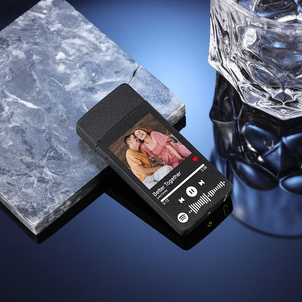 Fortheday Personalized Electric Lighter for Men Customized Engraved Lighter with USB Rechargeable Lighters for Father's Day Christmas Valentine's Gifts (Photo, Blue-Type2) (Black-spotify Code)