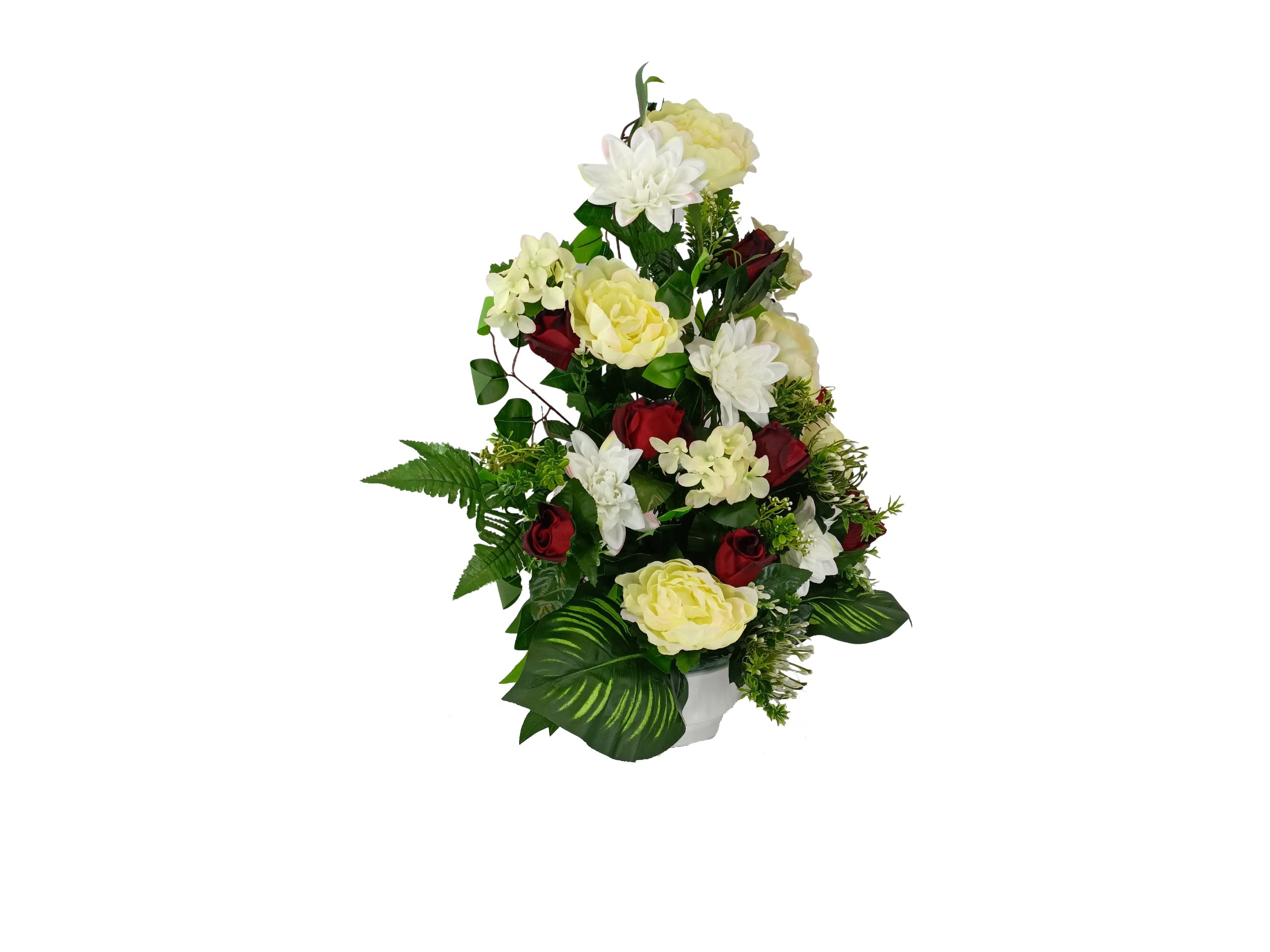 DRW Centro de Flores Artificiales para Cementerio Iglesias Bodas Centro de Flores para los Santos Rojo Blanco y Beige 75x55 cm