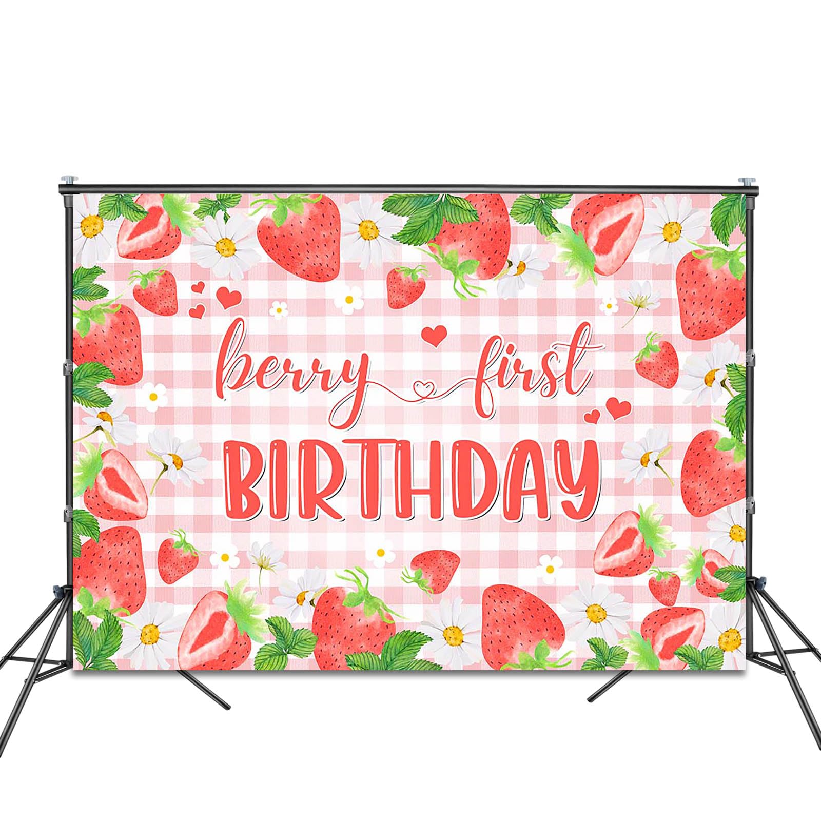 Fotohintergrund 1. Geburtstag Erdbeer-Thema – Aquarell, 210x150 Cm, Vinyl, Für Party-Deko, Banner, Fotoshooting
