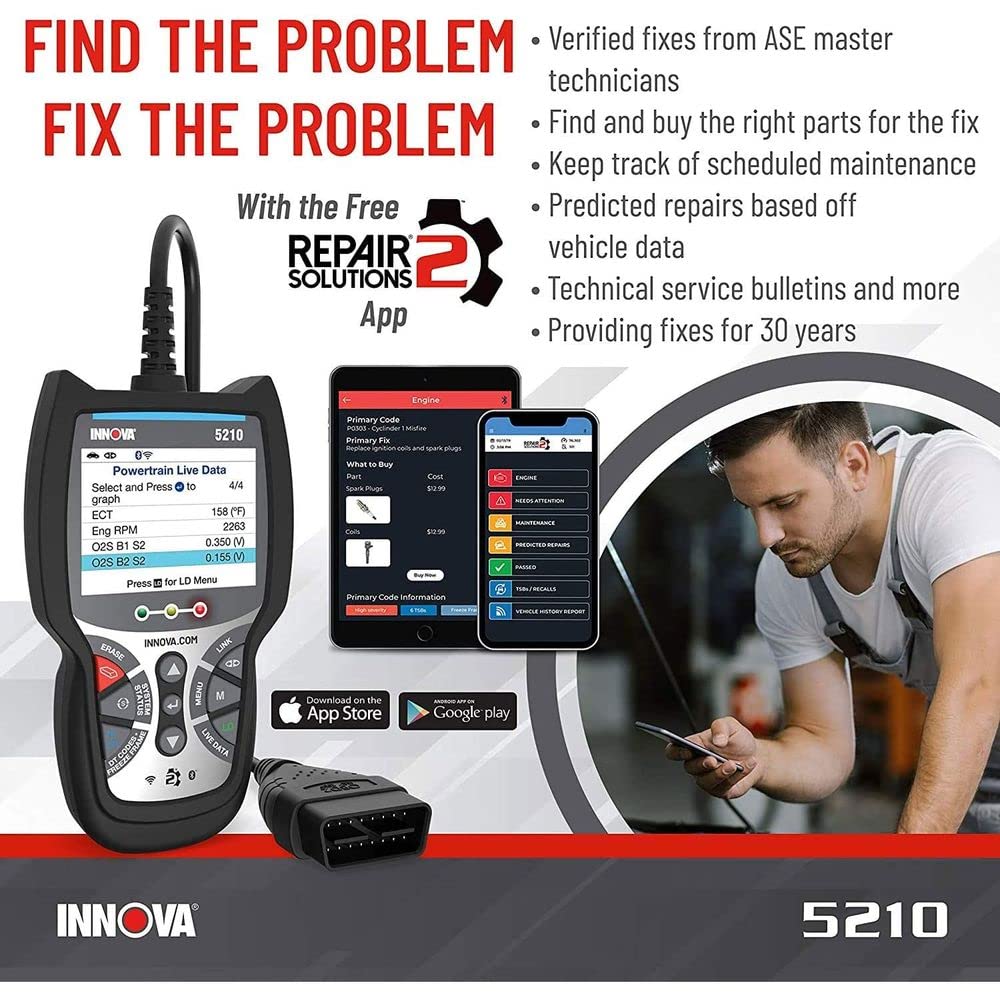 INNOVA 5210 Newest 2022 OBD2 Diagnostic Code Scanner Read/Erase ABS Codes, Reset Oil Lights
