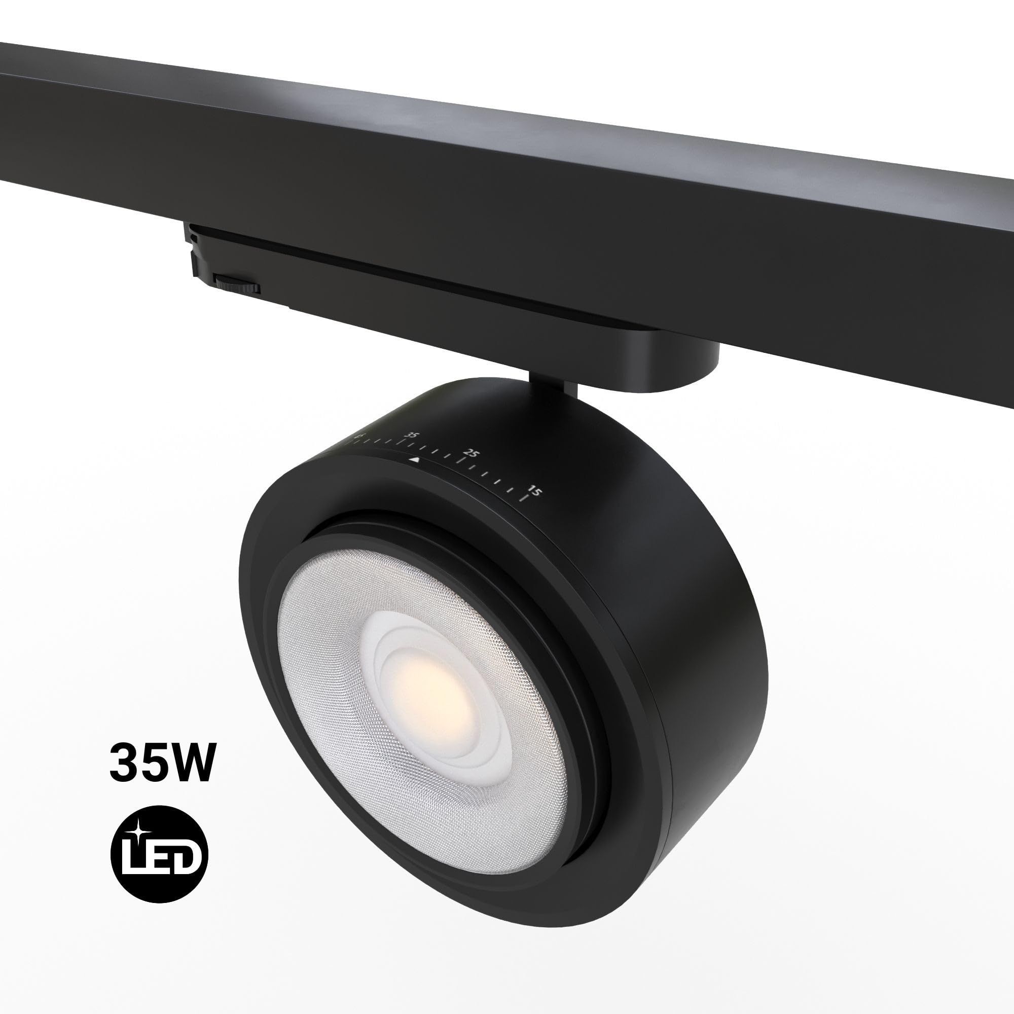 Faretto LED circolare a binario trifase 35W - ZOOM 15º- 45º - 4000K - CRI 90