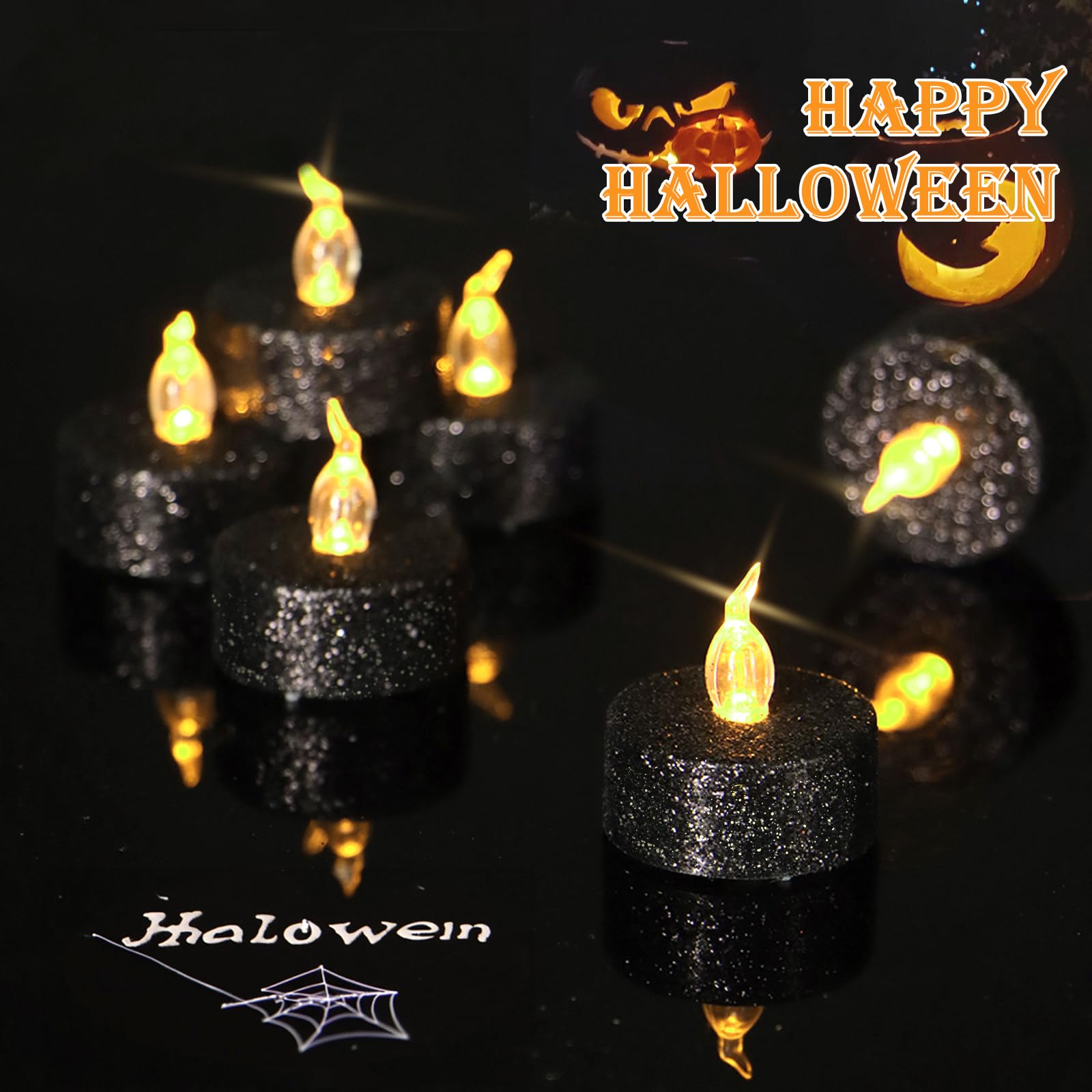 Lot De 12 Bougies Chauffe-plat LED Scintillantes | Effet Vacillant, Piles Incluses | Pour Mariage, Anniversaire, Décoration De Table | Noir Pailleté Et Autres Couleurs