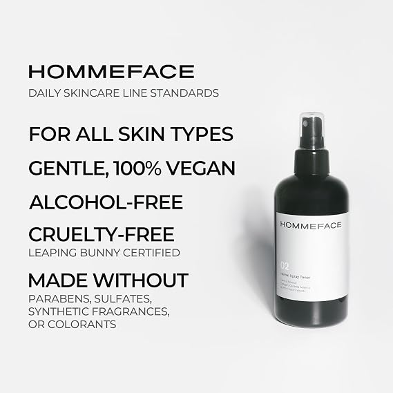 HOMMEFACE Mens Herbal Spray Face Toner - Alcohol-Free, Hydrating & Balancing Facial Mist - Korean Skincare Technology with Witch Hazel, CICA Extract, Hyaluronic Acid, 8.45 fl oz