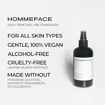 HOMMEFACE Mens Herbal Spray Face Toner - Alcohol-Free, Hydrating & Balancing Facial Mist - Korean Skincare Technology with Witch Hazel, CICA Extract, Hyaluronic Acid, 8.45 fl oz