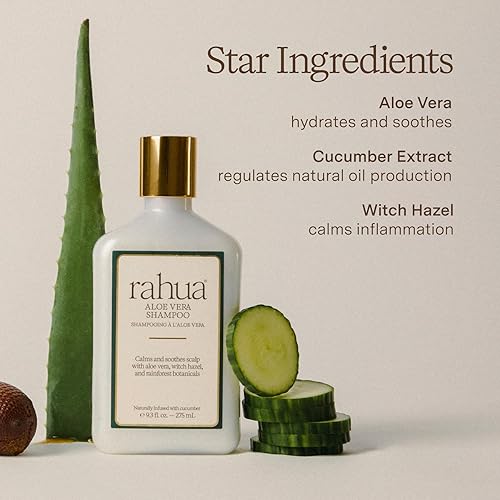 Miniatura 4 de Rahua Champú de aloe vera, champú aclarador vegano para mujeres, cuidado del cabello seguro para el color con aloe vera, extracto de pepino, aceite