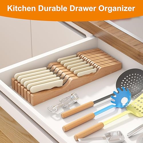 Miniatura 5 de Organizador de cuchillos en el cajón, soporte de cuchillos de madera de bambú, bloque organizador de cuchillos protector con capacidad para hasta 13