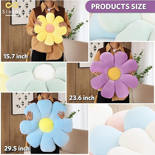 Vista 40 de Sioloc - Almohada en forma de flor, cojín de suelo, cojín de asiento, bonita decoración de habitación y almohada de felpa para dormitorio, sofá