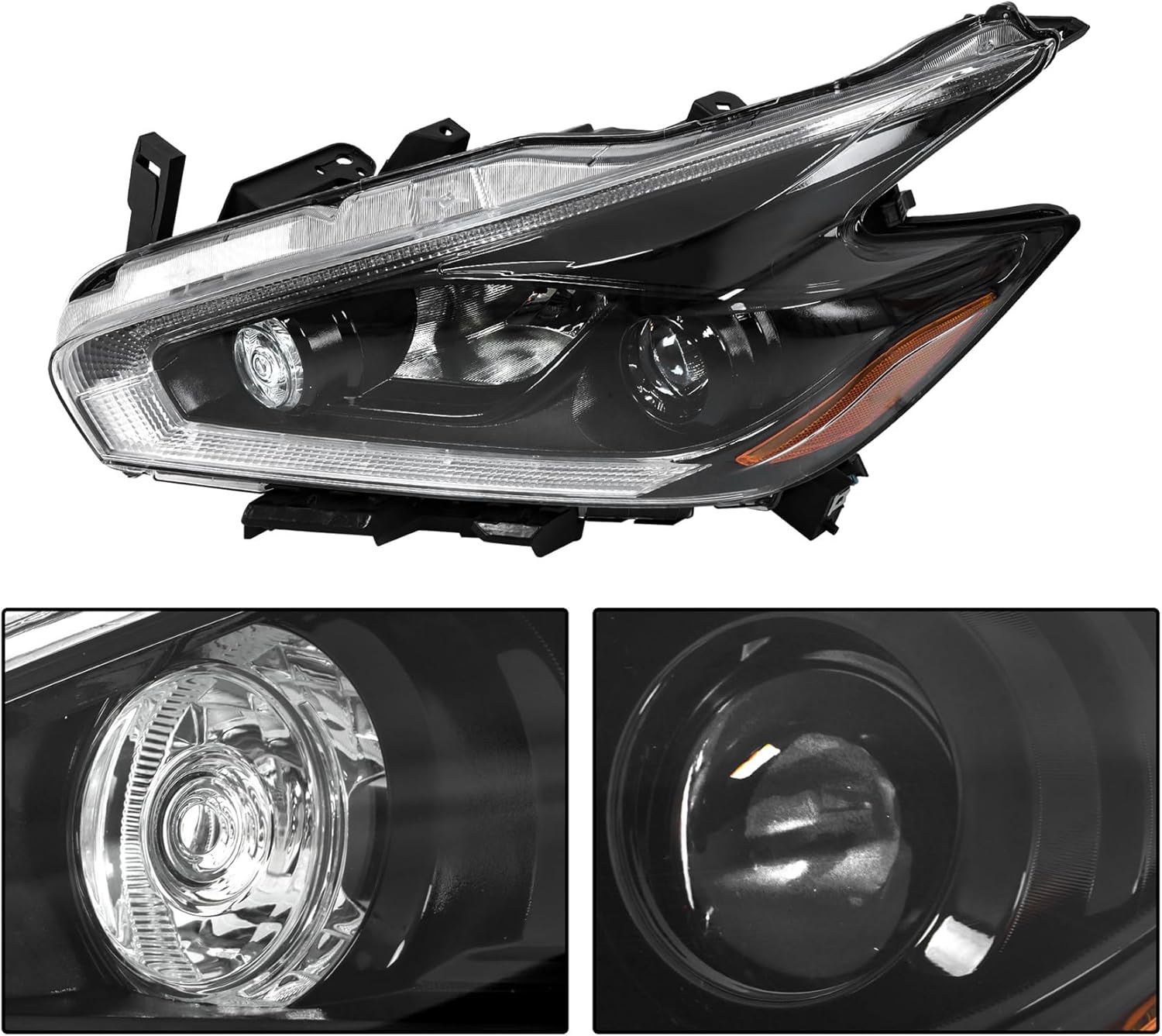 WFLNHB 2PCS Driver and Passenger Side Headlight Assembly Replacement for Murano 2015-2018 Black Headlights Halogen w/DR Projector NI2502260 NI2503260