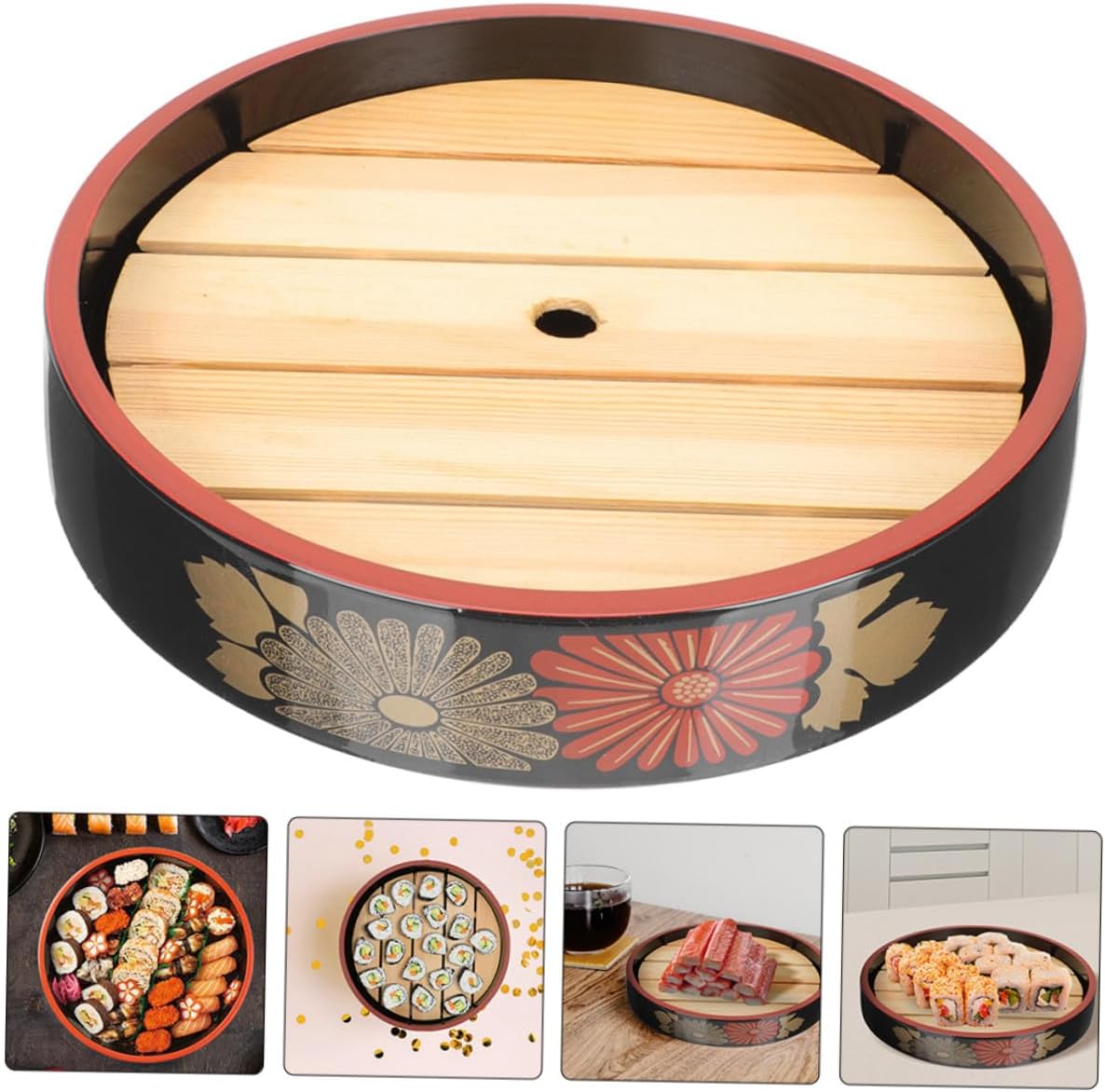 Zerodeko Salmon Sushi Plate and Sashimi Serving Tray Set 24.5cm Japanese Style Reusable Sushi Dish with Drain Board and Entertaining
