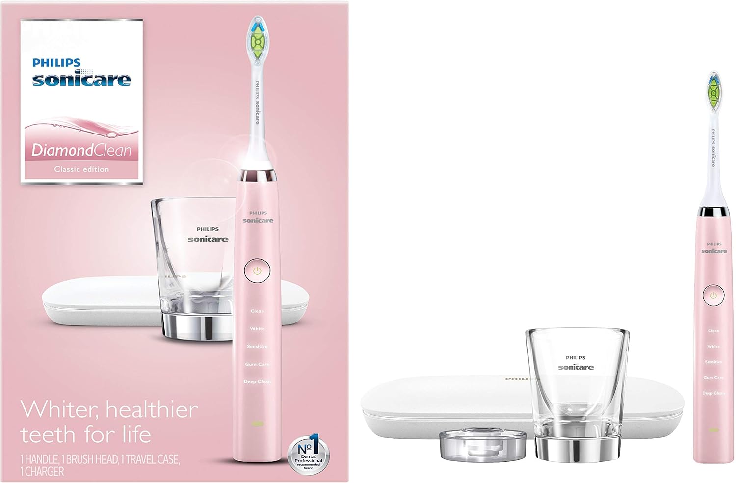 Philips Sonicare Diamondclean Classic Rechargeable Electric Power Toothbrush, Pink, HX9361/69 1 Count (Pack of 1) Pink image 2 of 9 B07C6XZBPC
