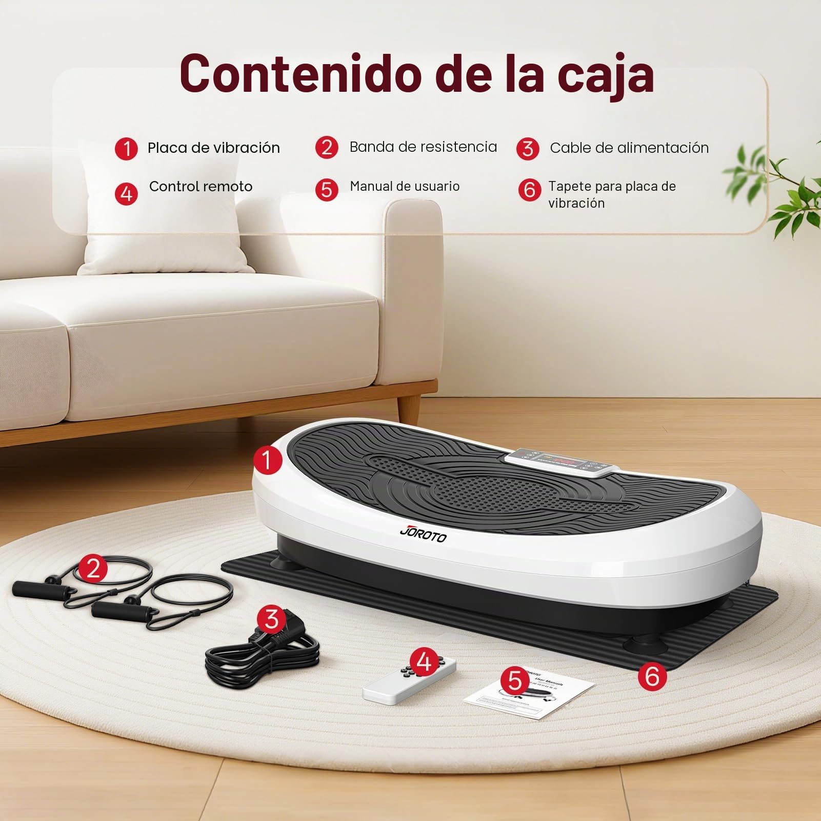 JOROTO JV50/JV60 Plataforma Vibratoria 4D para Hogar, con 3 Motores, 10 Programas & 120 Niveles, Altavoz Bluetooth, Luces LED para Entrenamiento Corporal Completo, Capacidad de Carga Máxima de 158KG