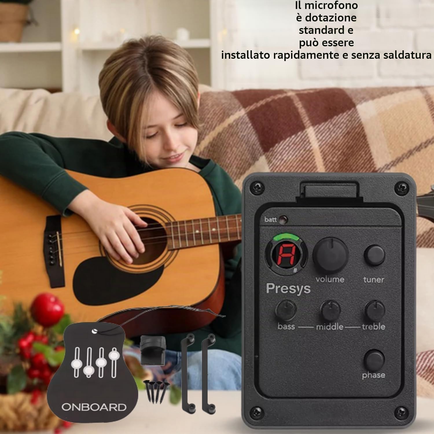 Preamplificatore per Chitarra con 3 Bande Equalizzatore e Accordatore Integrato per Chitarra Acustica