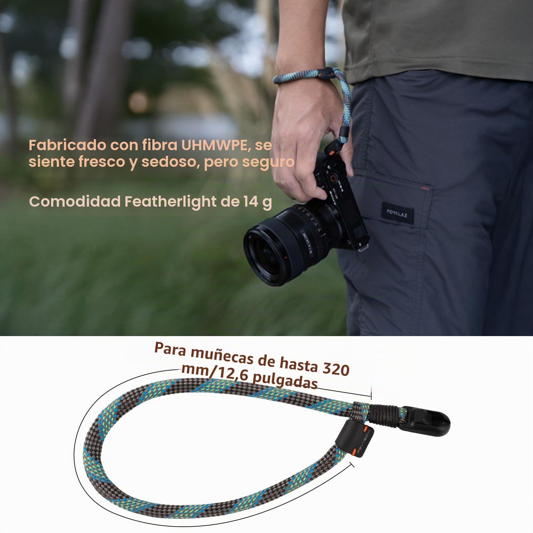 PGYTECH Correa de muñeca delgada para fotógrafos ajustable de liberación rápida compatible con cámaras instantáneas compactas sin espejo, correa de mano para teléfonos inteligentes Sony/Nikon/Canon
