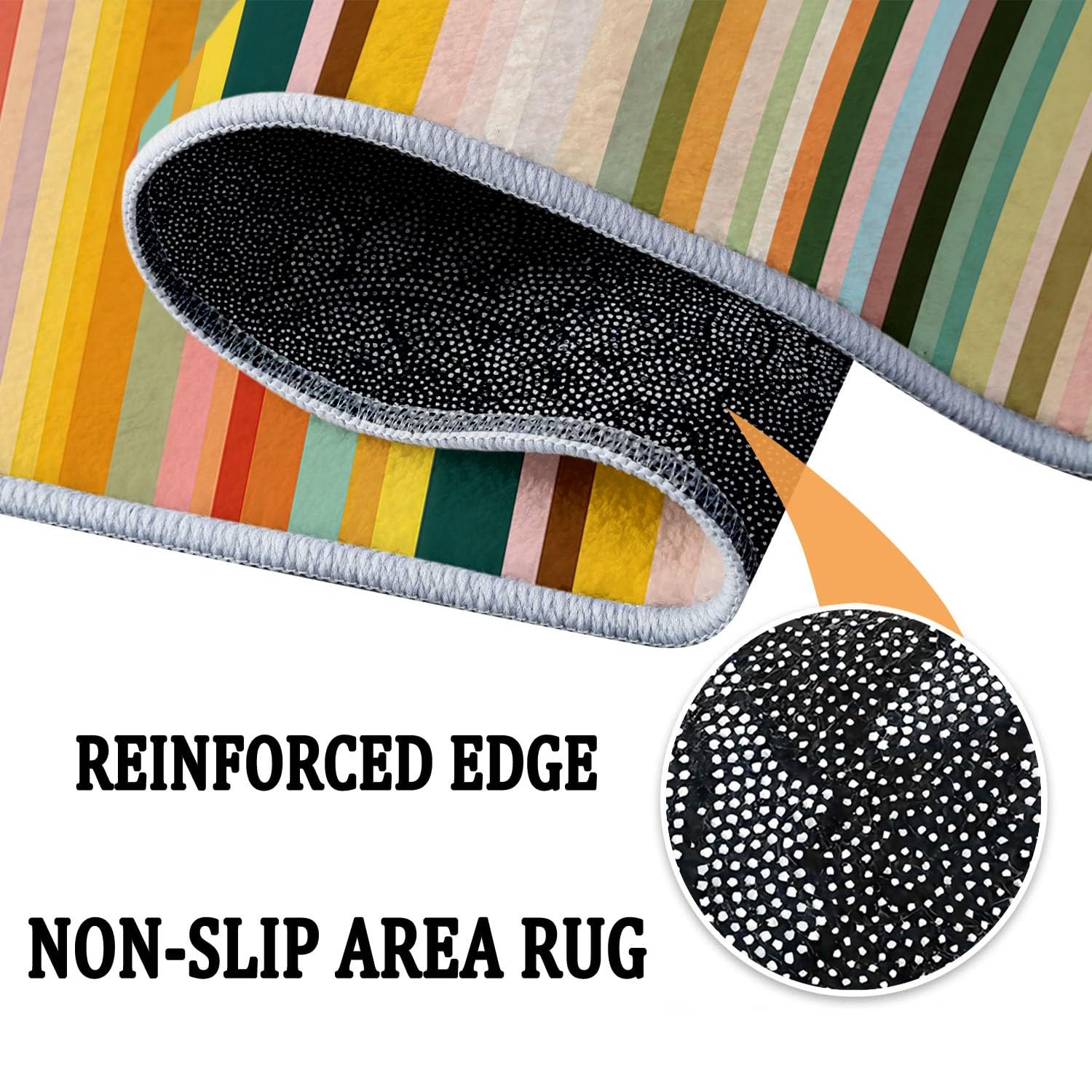 Tappeto rotondo a pelo basso, 90 cm, motivo astratto, motivo arcobaleno a righe, per sotto il tavolo, moderno, alla moda, lavabile, antiscivolo, per sala da pranzo e soggiorno, multicolore