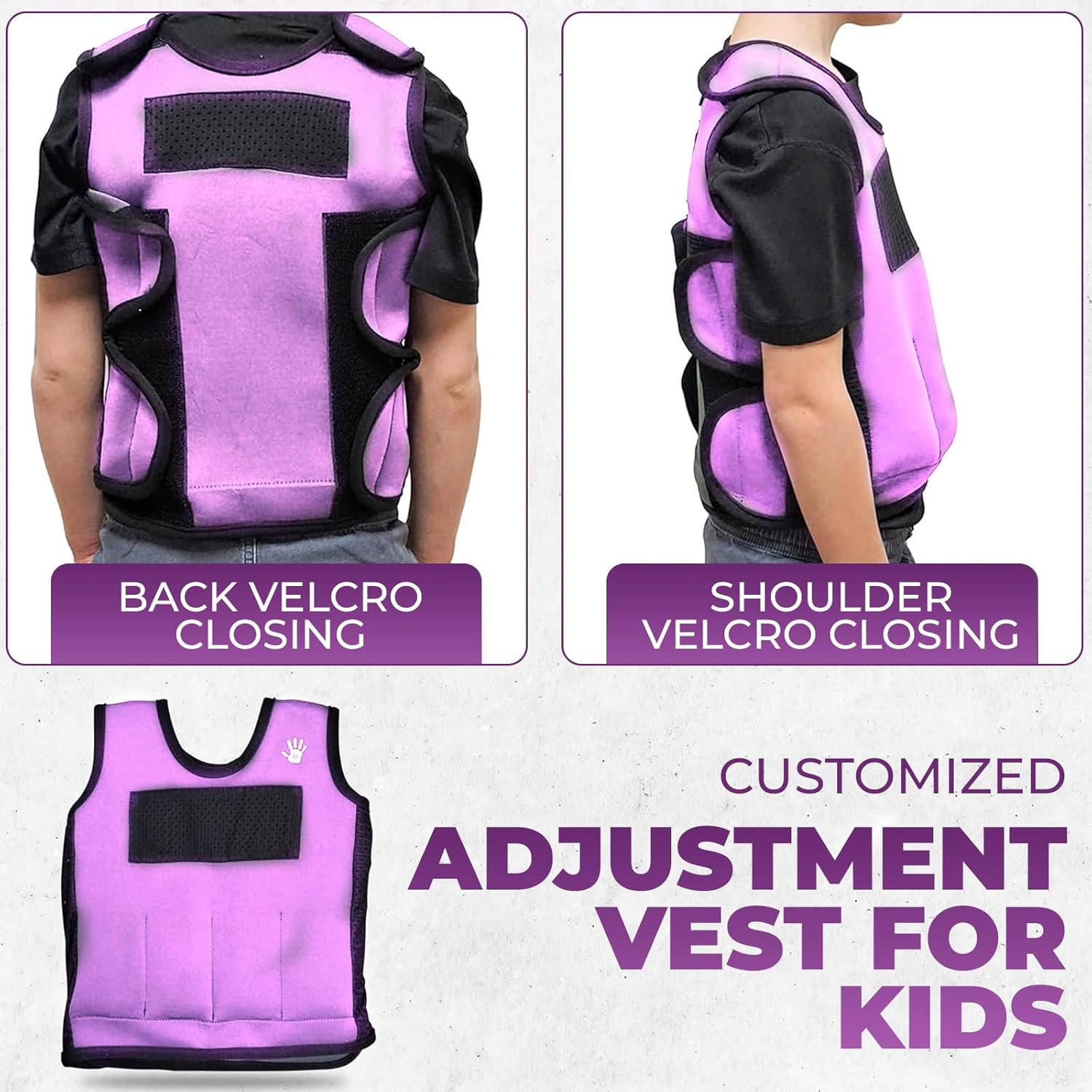 Weighted Sensory Compression Vest for Kids – Adjustable Calming Vest with Removable Weights – Purple