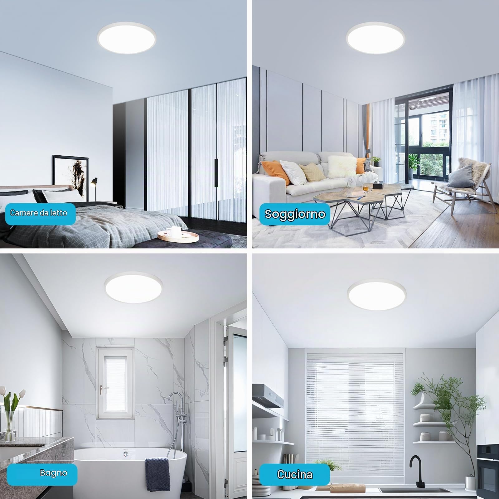 Osairous Plafoniera LED Soffitto, Ø50cm 42W Plafoniere moderna, IP44 Lampada LED Soffitto, 6500k 4800 LM Luce Neutra per Soggiorno, Camera da Letto, Cucina, Bagno, Balcone (6500k, 50cm 42W)