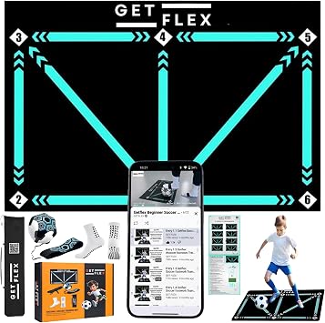 Soccer Training Mat with Video Guide, Kick Trainer & Ball Controller, Soccer Footwork Training Mat for Dribbling, Agility & Coordination, Non-Slip Indoor Outdoor Soccer Training Equipment for All Ages