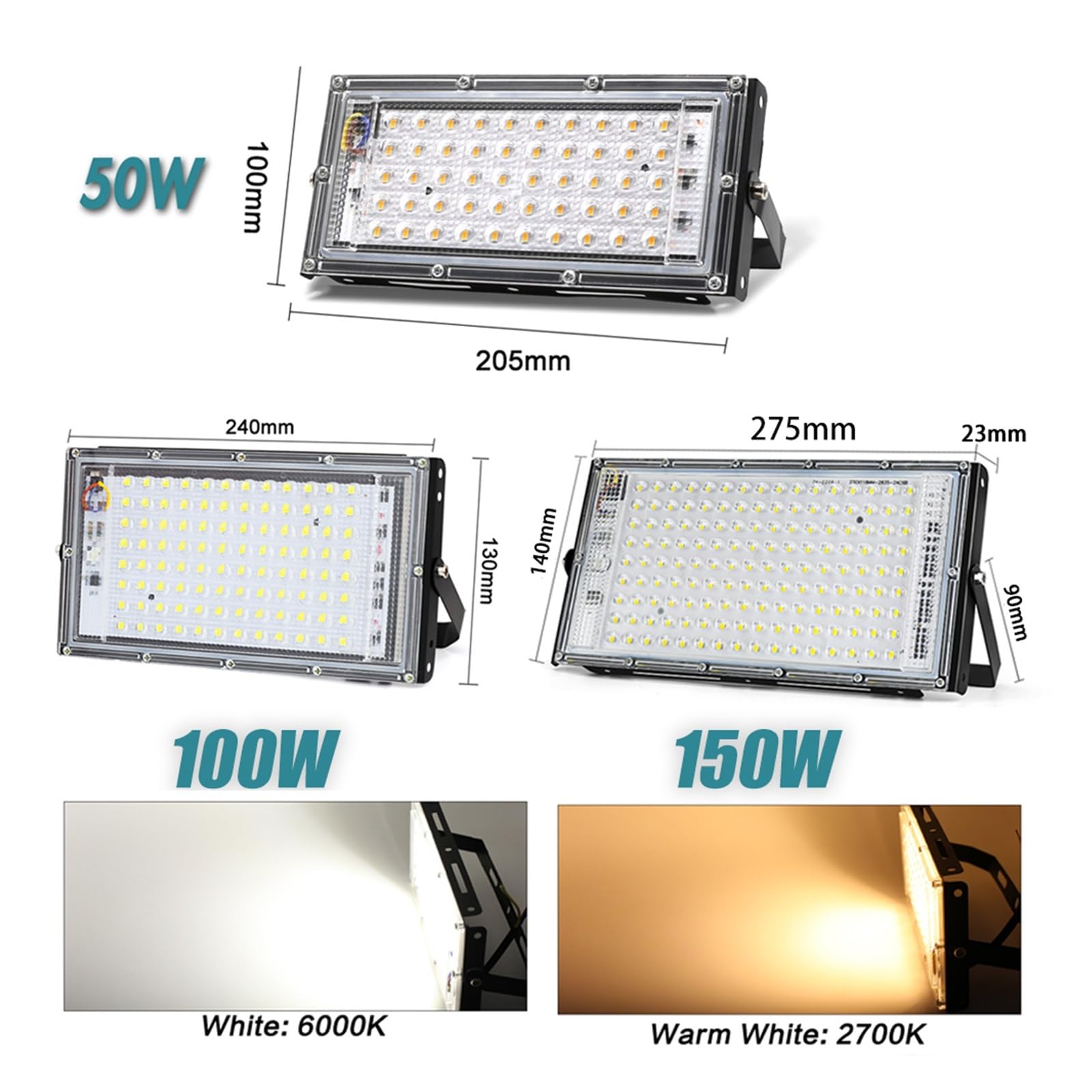 Lampa LED Typu Flood 50W 100W 150W Oświetlenie Zewnętrzne Spotlight Reflektor Ogród Lampy Uliczne Krajobrazu Oświetlenie krajobrazu(Cold White,1PCS 150W)