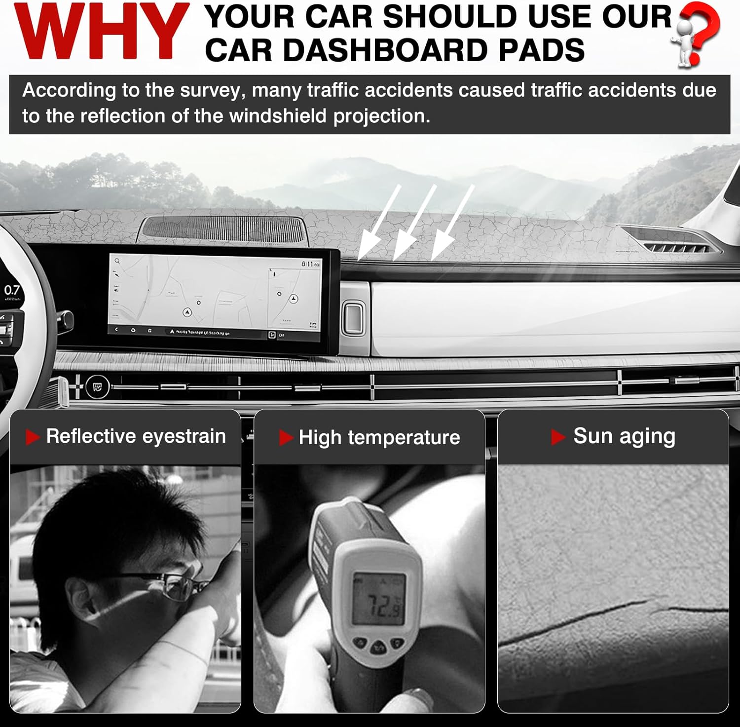 autorder dashboard cover mat for hyundai santa fe mx5 2024 2025 2026 accessories dash cover upgrade velvet dash mat sunshade glare uv rays protector (wiht hud) 2024-2026 hyundai santa fe