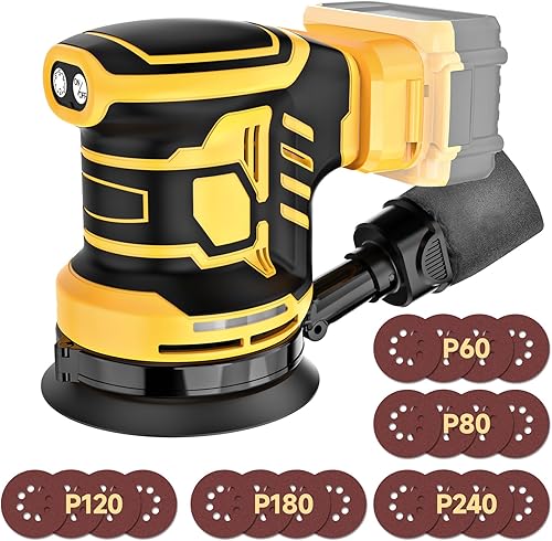 Lijadora orbital aleatoria de 5 pulgadas, lijadora inalámbrica compatible con batería Dewalt de 20 V (sin batería), lijadora eléctrica sin