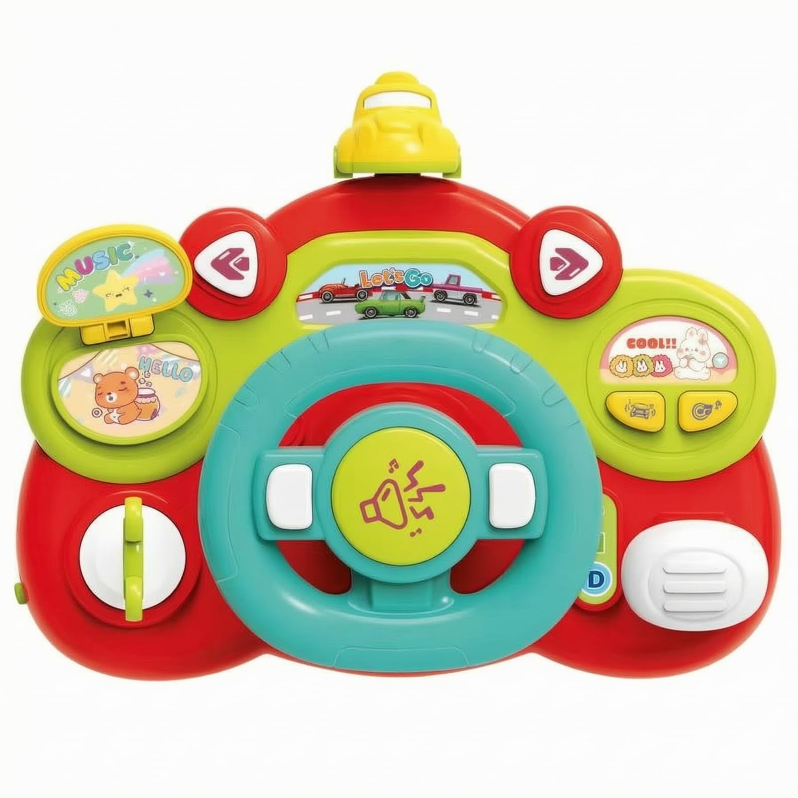 Giocattolo di Guida Simulata Girevole Giocattolo con Pedali e Pulsanti Acustico Gioco Educativo per Bambini Piccoli, Casa, Rosso