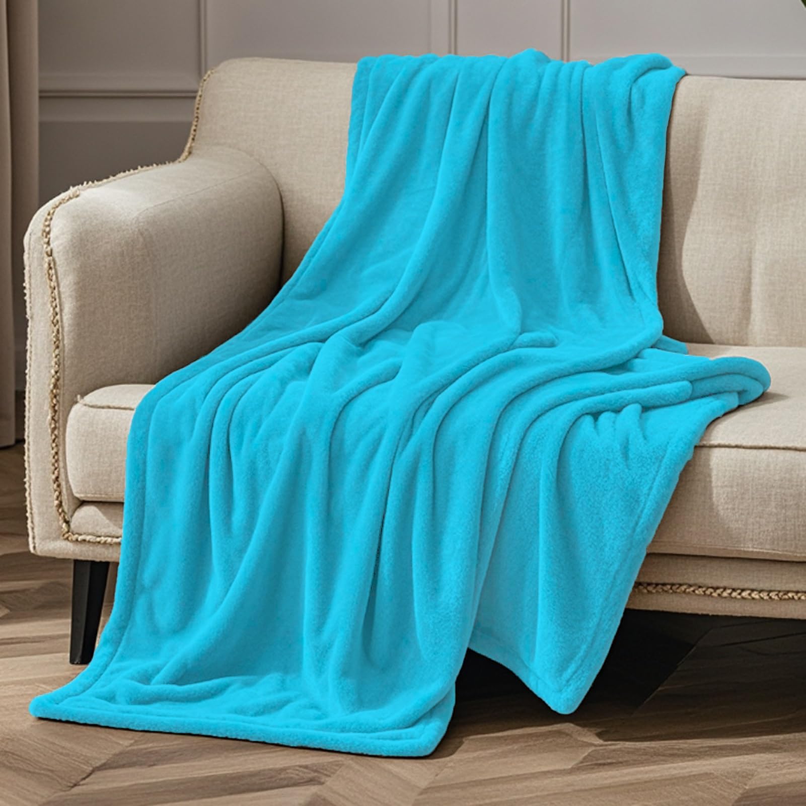 Coperta Plaid Pile 90 x 300 cm Extra Morbido Accogliente Coperta di Flanella Morbida/Leggera/Soffice per Tutte Le Stagioni, Blu Cielo