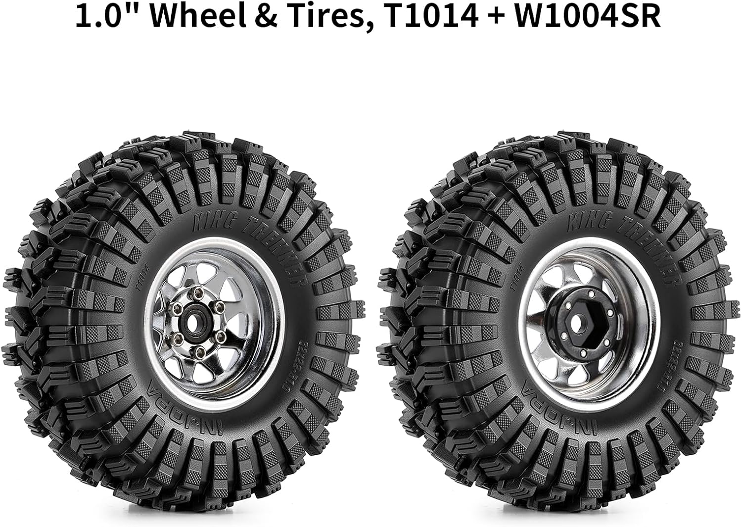 INJORA 1.0 Beadlock Wheel Tires Set -3.78mm Offset Wheel Rims for 1/18 1/24 RC Crawler Car Axial AX24 SCX24 FMS FCX24 TRX4M,Silver(W1004-T1014)