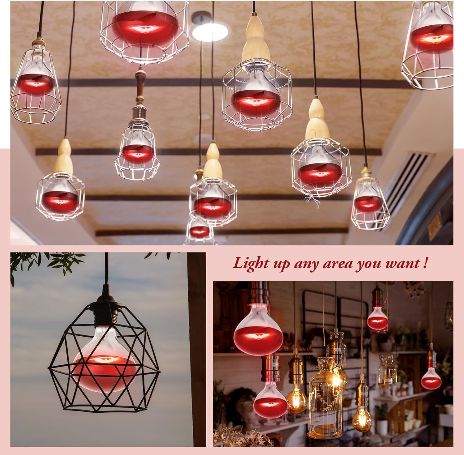 Treela 6 Pcs 110V 175W Red Infrared Bulbs Medium E26 Base, Red Heat Lamp Flood Light Bulbs Heat Light for Bathroom Chickens Brooder Pets