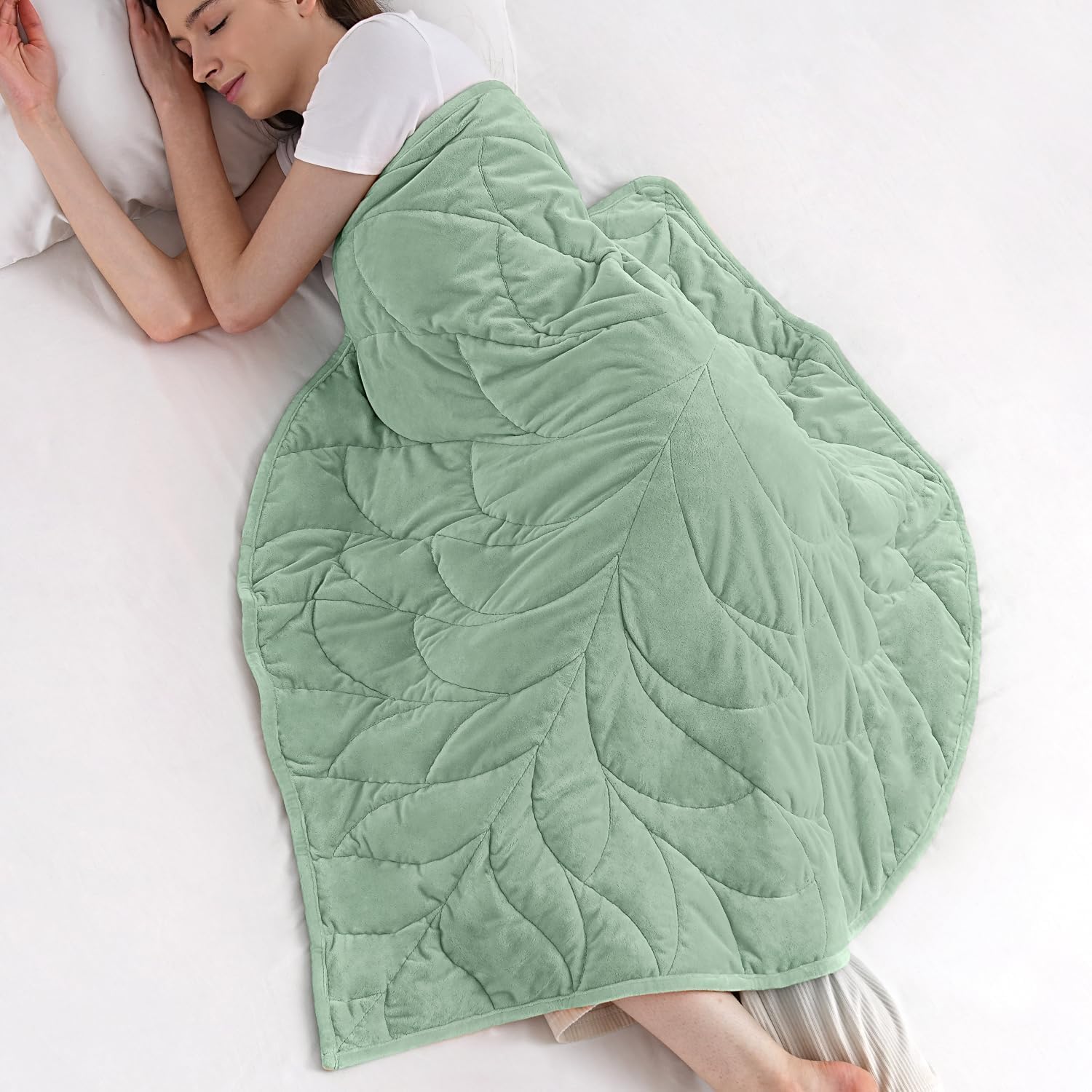 Sivio Manta Ponderada para Adultos 3.2 kg 104x135 cm, Terciopelo de Cristal Suave, Relajación y Viaje, Todas Las Temporadas, Lavable a Máquina | Verde Claro