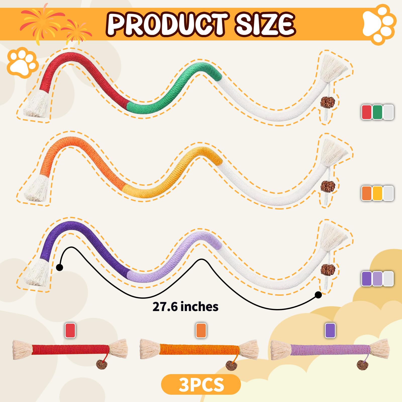 Mapneng 6 PCS Cat Chew Rope Toys, Indoor Catnip Teething Sticks for Kittens Dental Cleaning & Stress Relief - Image 2